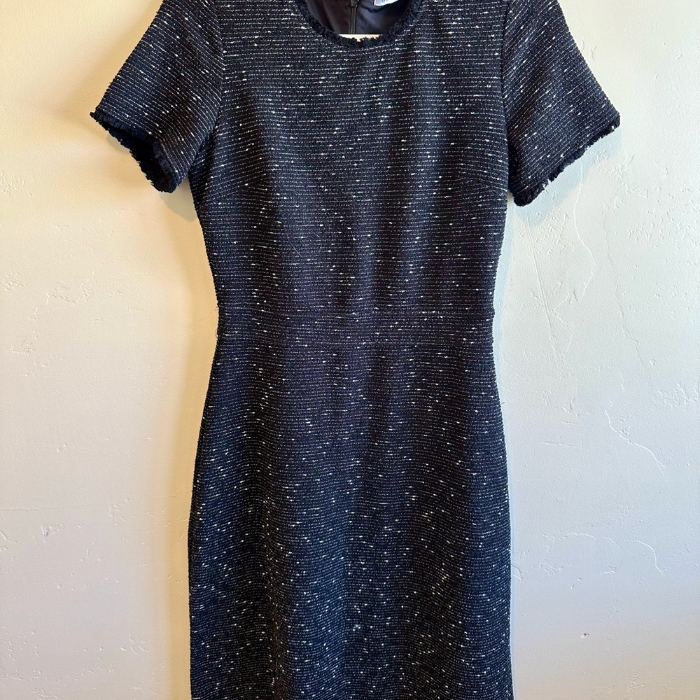 DownEast Black and White Sheath Midi Dress Crew Neck Short Sleeve